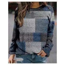 Round Neck Casual Loose Geometric Print Sweatshirt