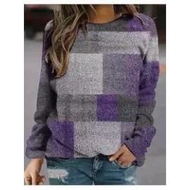 Round Neck Casual Loose Geometric Print Sweatshirt