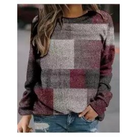 Round Neck Casual Loose Geometric Print Sweatshirt