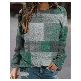 Round Neck Casual Loose Geometric Print Sweatshirt