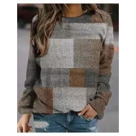 Round Neck Casual Loose Geometric Print Sweatshirt