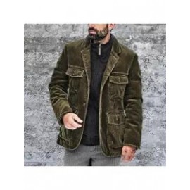 Mens Casual Retro Solid Color Multi-pocket Corduroy Jacket