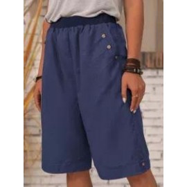 Cotton Linen Solid Color Casual Straight Pants