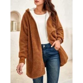 Ladies Two-tone Teddy Fur Hooded Coat