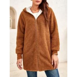 Ladies Two-tone Teddy Fur Hooded Coat