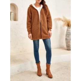 Ladies Two-tone Teddy Fur Hooded Coat