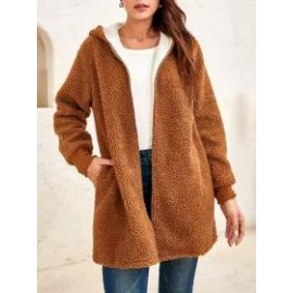 Ladies Two-tone Teddy Fur Hooded Coat