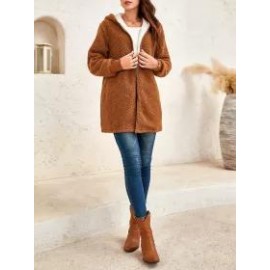 Ladies Two-tone Teddy Fur Hooded Coat