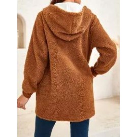 Ladies Two-tone Teddy Fur Hooded Coat