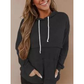 Casual Loose Pocket Solid Hoodie