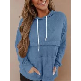 Casual Loose Pocket Solid Hoodie