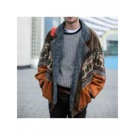 Mens Vintage Printed Fleece Jacket Coat