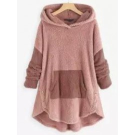 Contrast Stitching Double-sided Plush Casual Hoodie