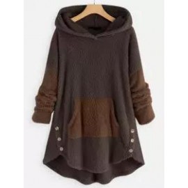 Contrast Stitching Double-sided Plush Casual Hoodie
