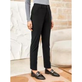 Women's Casual Solid Color Button-decorated Trousers