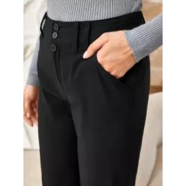 Women's Casual Solid Color Button-decorated Trousers
