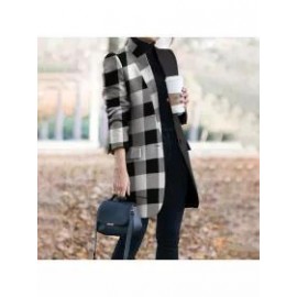 Fashion All-match Print Stitching Woolen Coat