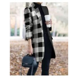 Fashion All-match Print Stitching Woolen Coat