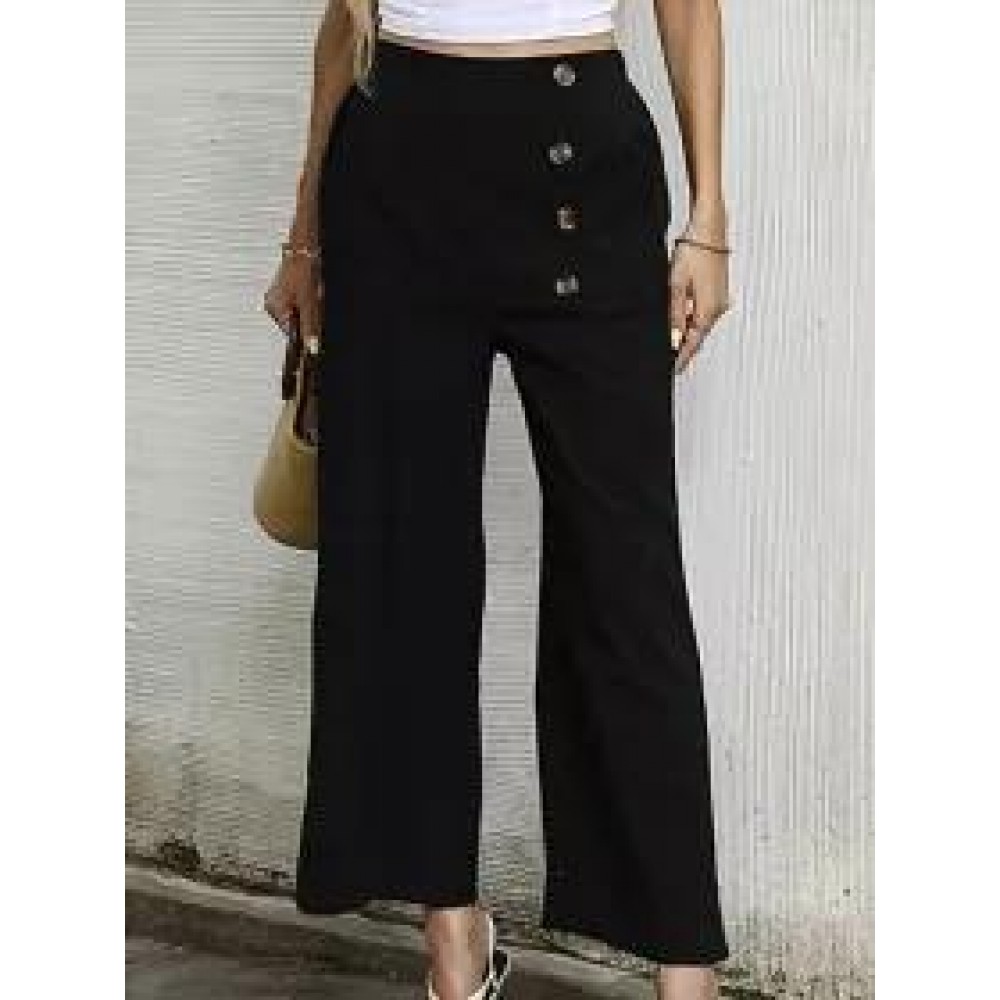 Casual Solid Color Button Wide-Leg Pants Casual Solid Color Button Wide-Leg Pants