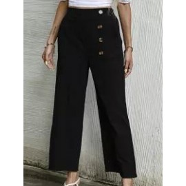Casual Solid Color Button Wide-Leg Pants