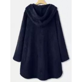 Casual Loose Cat Embroidered Hooded Cardigan Plush Coat