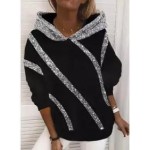 Loose Hooded Sequin Printed Sweatshirt