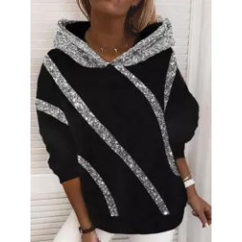 Loose Hooded Sequin Printed Sweatshirt