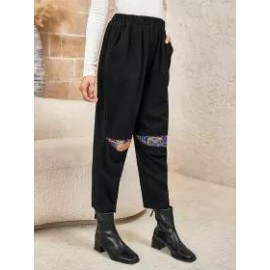 Ladies Ethnic Pattern Stitching Trousers