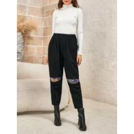 Ladies Ethnic Pattern Stitching Trousers