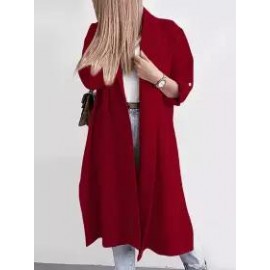 Casual Loose Solid Color Long Sleeve Cardigan Trench Coat
