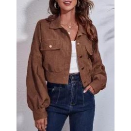 Corduroy Dropped Shoulder Long Sleeve Short Jacket