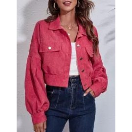 Corduroy Dropped Shoulder Long Sleeve Short Jacket