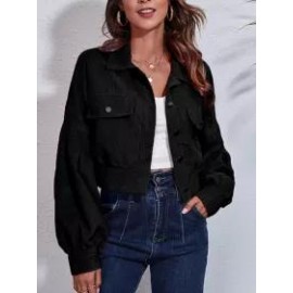 Corduroy Dropped Shoulder Long Sleeve Short Jacket