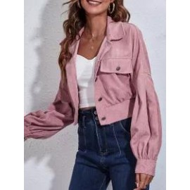 Corduroy Dropped Shoulder Long Sleeve Short Jacket