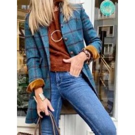 Fashion Plaid Print Button Coat Women