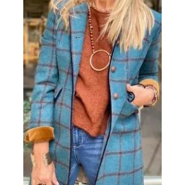 Fashion Plaid Print Button Coat Women