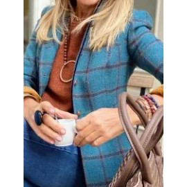 Fashion Plaid Print Button Coat Women