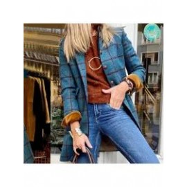 Fashion Plaid Print Button Coat Women
