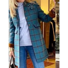 Fashion Plaid Print Button Coat Women