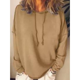 Casual Loose Solid Color Long Sleeve Hoodie Sweatshirt