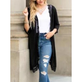 Lace Patchwork Mid Length Loose Sunscreen Cardigan