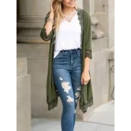 Lace Patchwork Mid Length Loose Sunscreen Cardigan