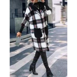 Loose Long Sleeve Striped Plush Hooded Panel Plaid Gold Mink Jacket