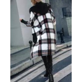 Loose Long Sleeve Striped Plush Hooded Panel Plaid Gold Mink Jacket
