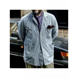 Men's Retro Blue And White Stripe Casual Jacket
