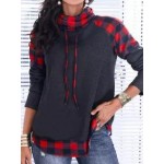 Casual Plaid Print Cowl Neck Long Sleeves Sweatshirt