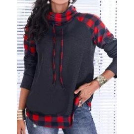 Casual Plaid Print Cowl Neck Long Sleeves Sweatshirt