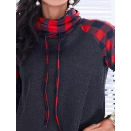 Casual Plaid Print Cowl Neck Long Sleeves Sweatshirt