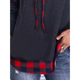 Casual Plaid Print Cowl Neck Long Sleeves Sweatshirt