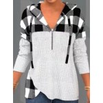 Casual Plaid Print Long Sleeves Hoodie Sweatshirt